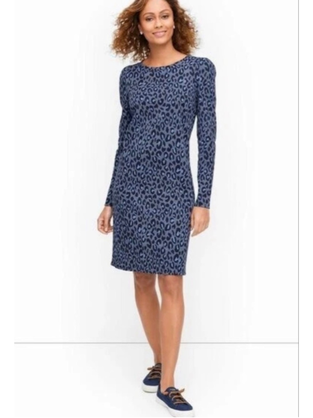 Talbots leopard print sweatshirt dress in blue small petite